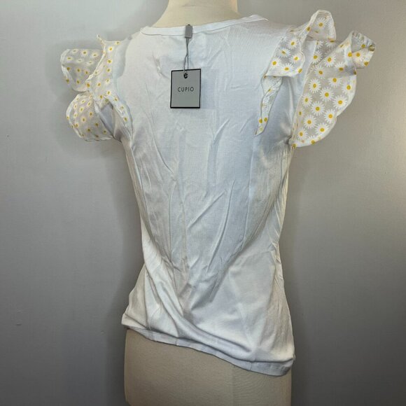 Cupio Women's Bright White Daisy Ruffle Stretch Top - Size Small - NWT - Picture 3 of 4